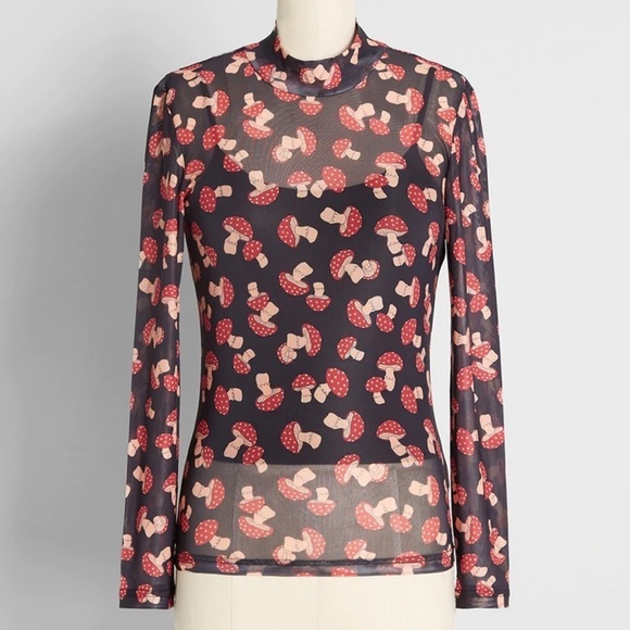 Modcloth x Dangerfield Microdose Memories Mesh Top Black Mushroom, 8(AU)/US XS - Picture 1 of 9
